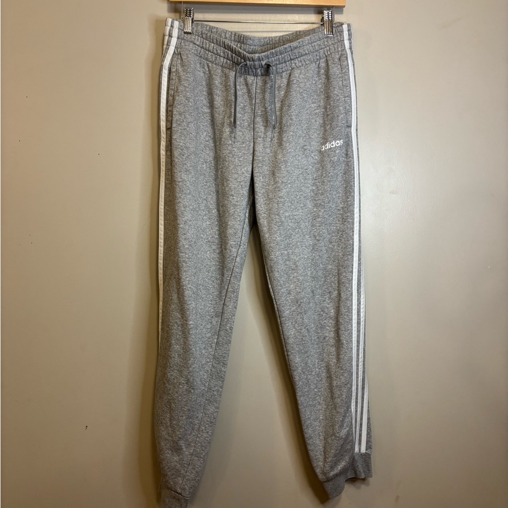 Adidas Gray Jogger Pants with White Stripes